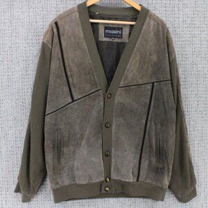 Vintage Maxini Collezione Jacket Mens 2XL Brown Suede Leather Button Front 90s